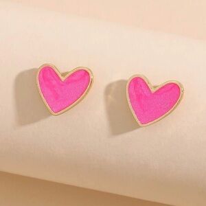 Heart Earrings Studs Hot Pink Gold Edge
